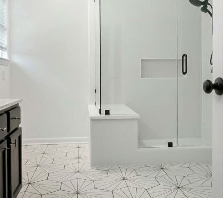 Custom Shower pan, bench, tile, and shower glass, Huntersville NC
